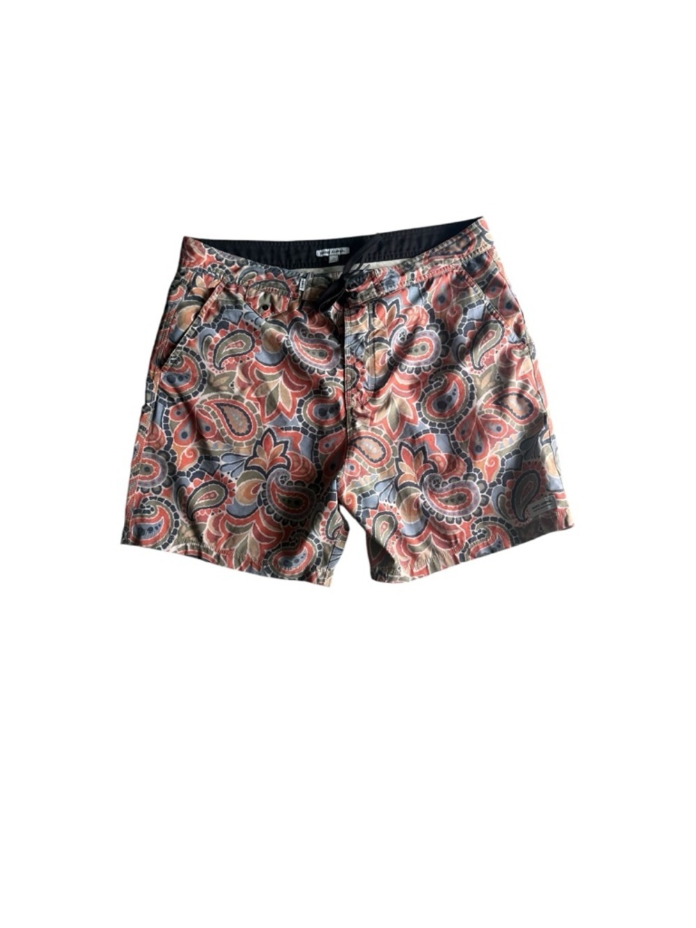 Banks Men's Paisley Print Swim Trunks - Coral & Navy Blue Size 34”